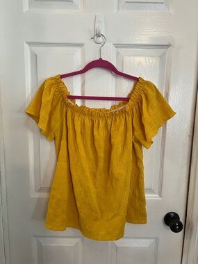 SHEIN Mustard Yellow Off-Shoulder Flutter Sleeve Top